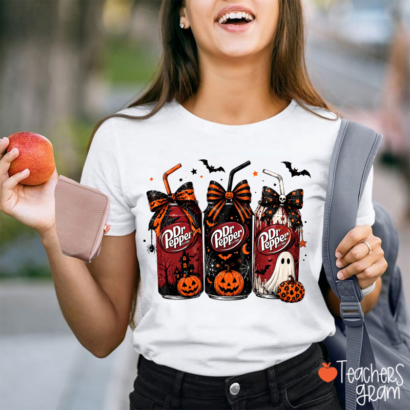 Halloween Soda Cans With Bows Teacher T-Shirt