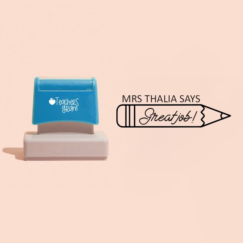 Personalized Name Says Great Job Teacher Rectangle Stamp