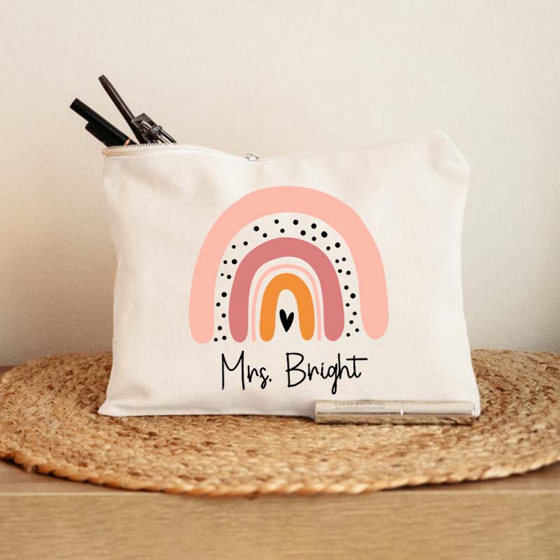 Personalized Pink Rainbow Teacher Makeup Bag