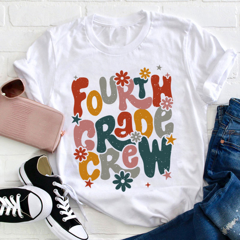 Personalized Name And Grade Bloom Flowers Teacher T-Shirt