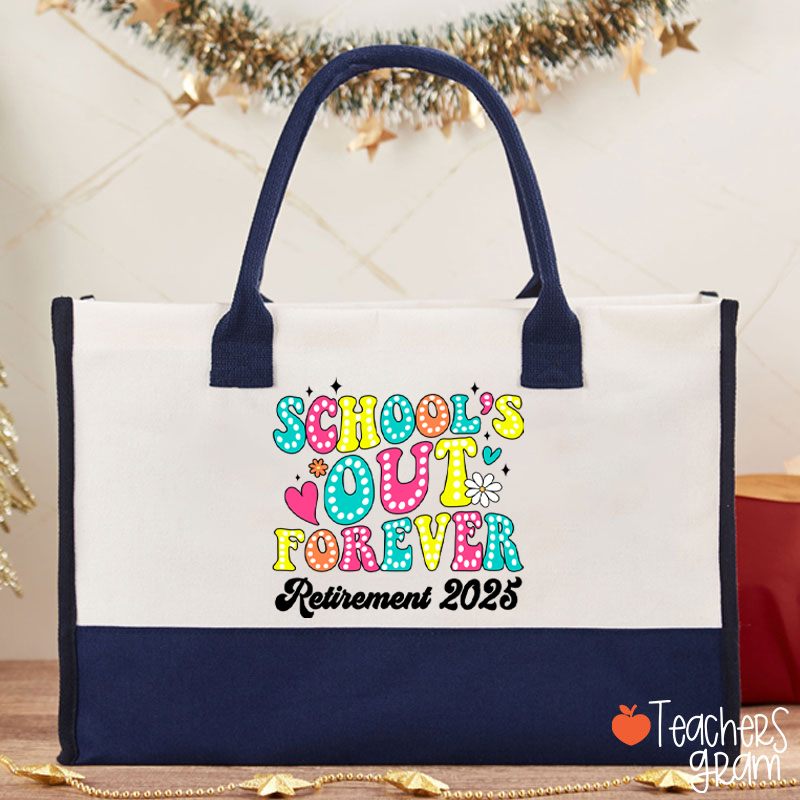Personalized School's Out Forever Retirement Teacher Cotton Tote Bag