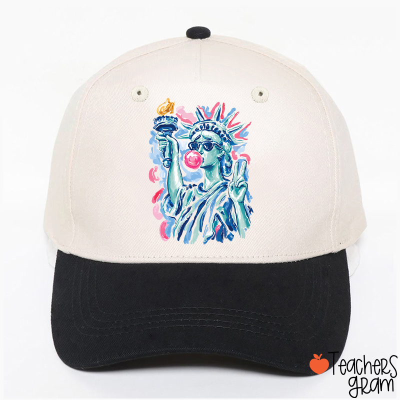 Preppy Statue Of Liberty Blowing Bubble Teacher Baseball Cap