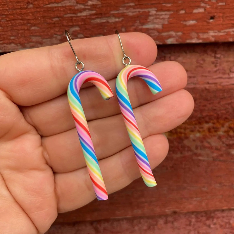 Candy Cane Polymer Clay Teacher Earrings