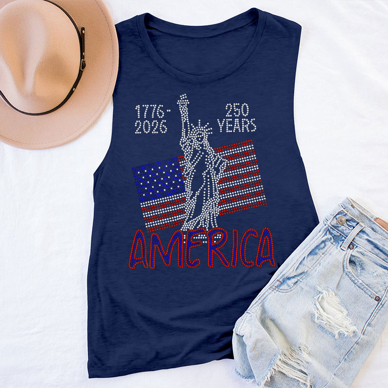 250 Years America Rhinestone Teacher Tank Top