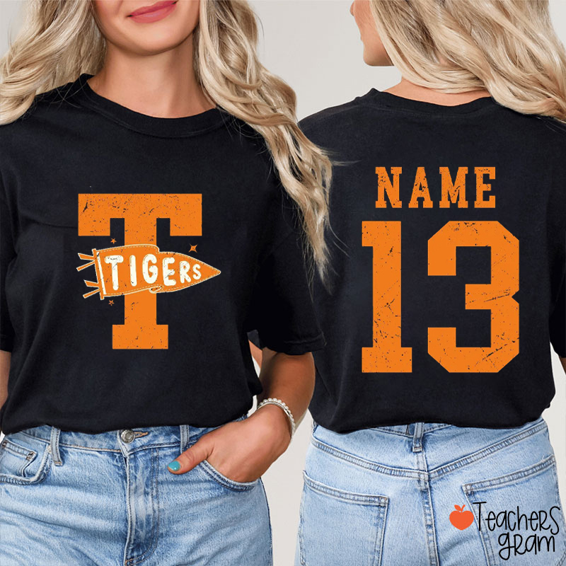 Personalized Mascot Name Number Teacher Two Sided T‑Shirt