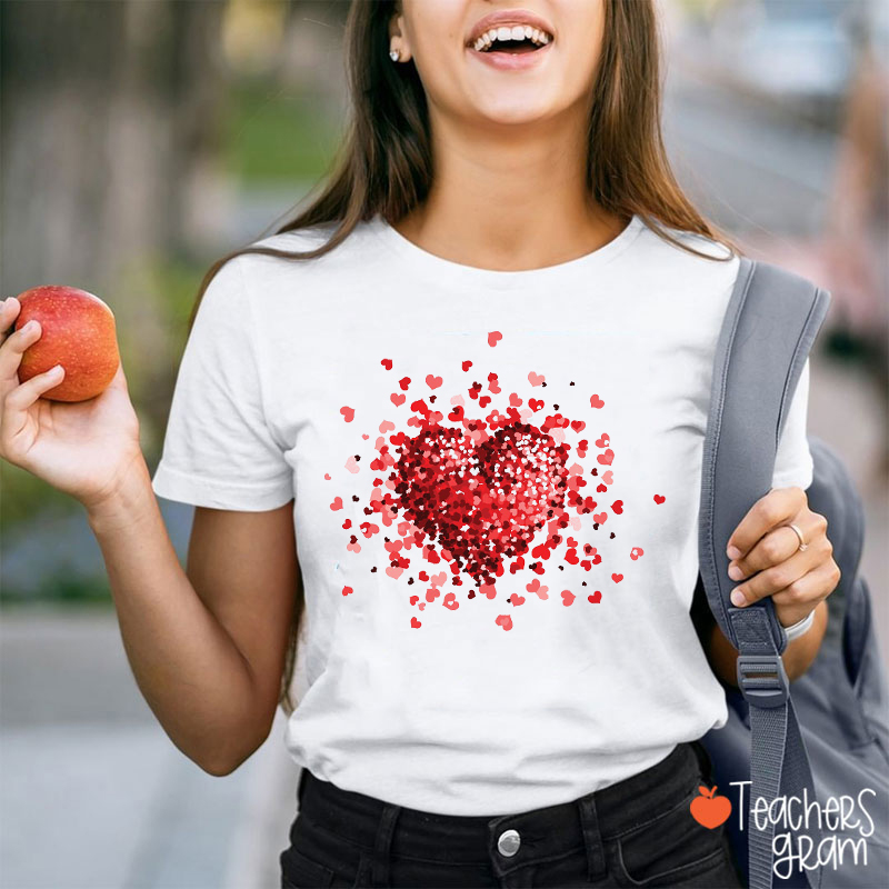 3D Red Heart Valentine's Day Teacher T-Shirt