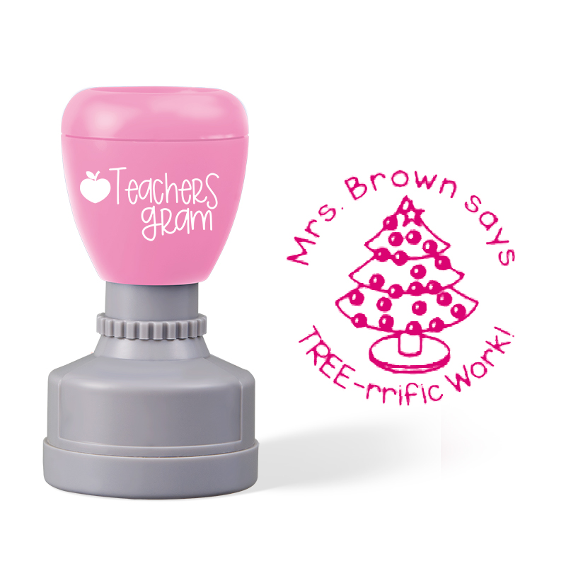 Personalized Name Says Tree Trific Work Teacher Stamp