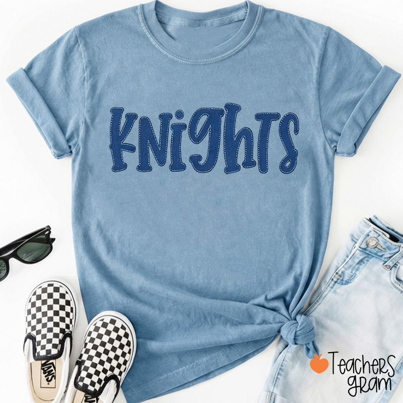 Personalized Mascot Embroidered School Letter Applique Teacher T-Shirt