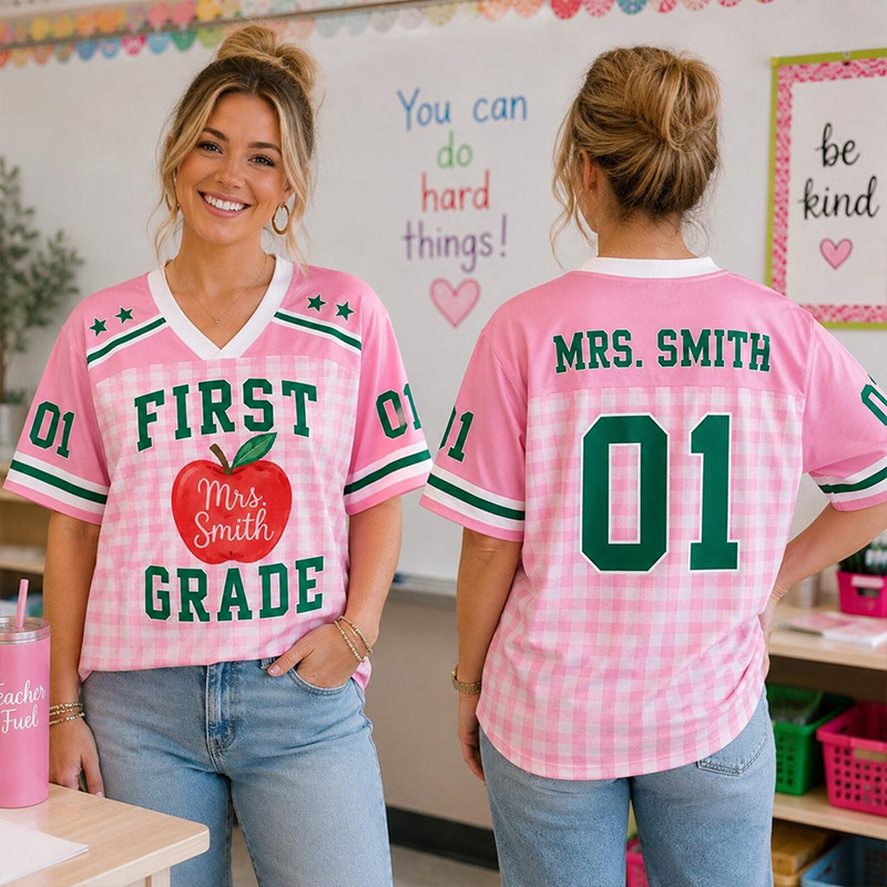Personalized Name And Grade Apple Teacher Mesh Jersey
