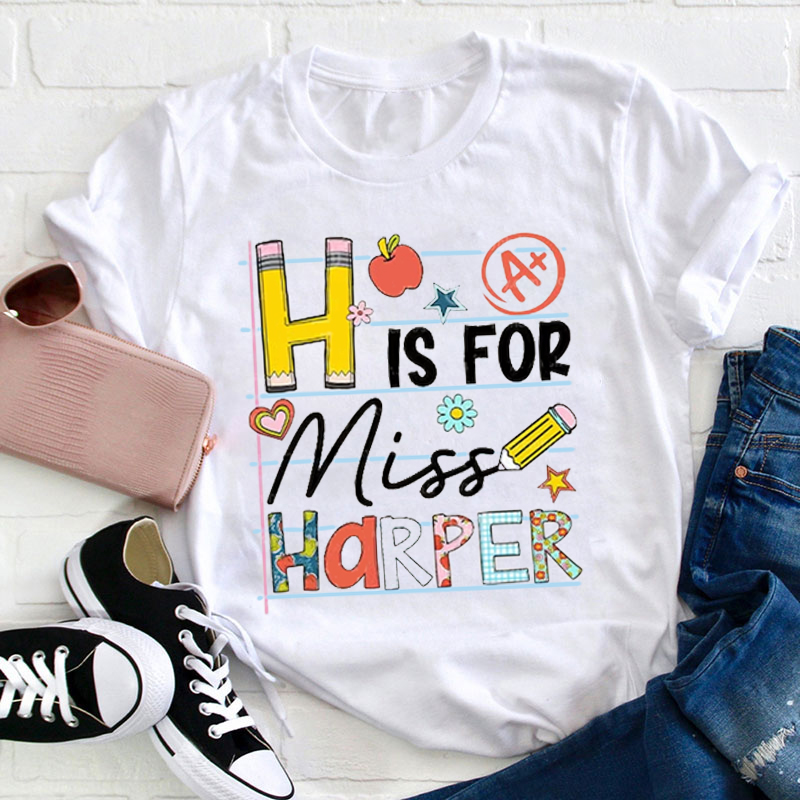 Personalized Teacher's Name And Initials Cute Icon Teacher T-Shirt