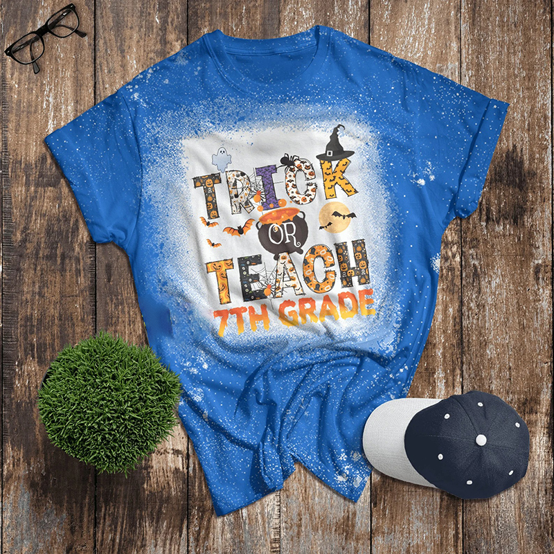 Personalized Grade Trick Or Teach Teacher Printed T-Shirt