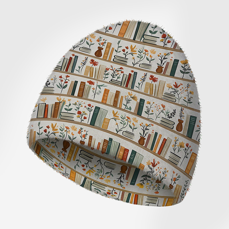 Bookshelf Flowers Teacher Fuzzy Knit Beanie