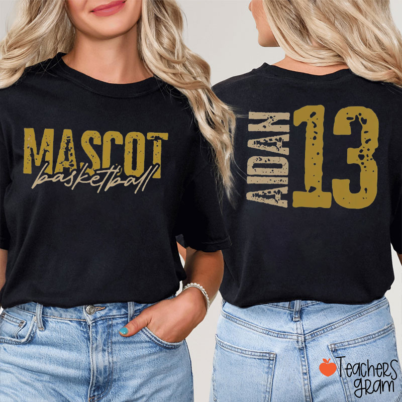 Personalized Mascot Name And Number Basketball Teacher Two Sided T-Shirt