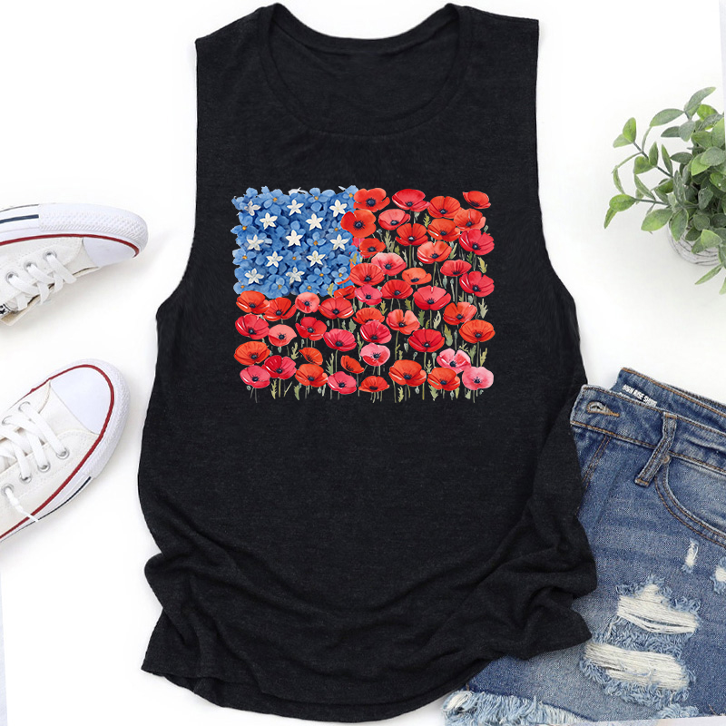 Floral USA Flag 250th Anniversary Teacher Tank Top