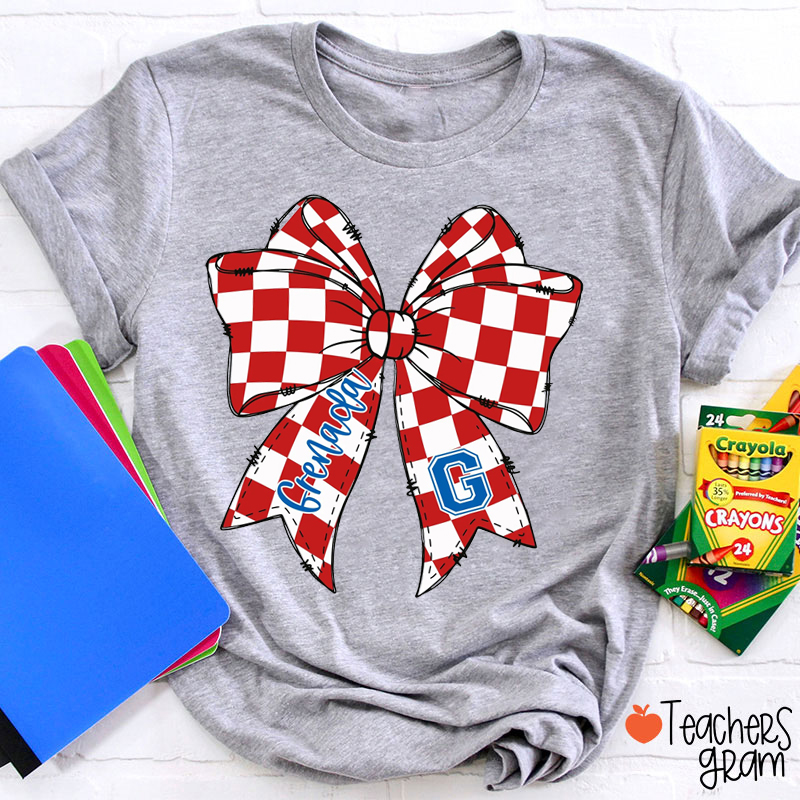 Personalized  Mascot Checkered Bow Game Day Teacher T-Shirt