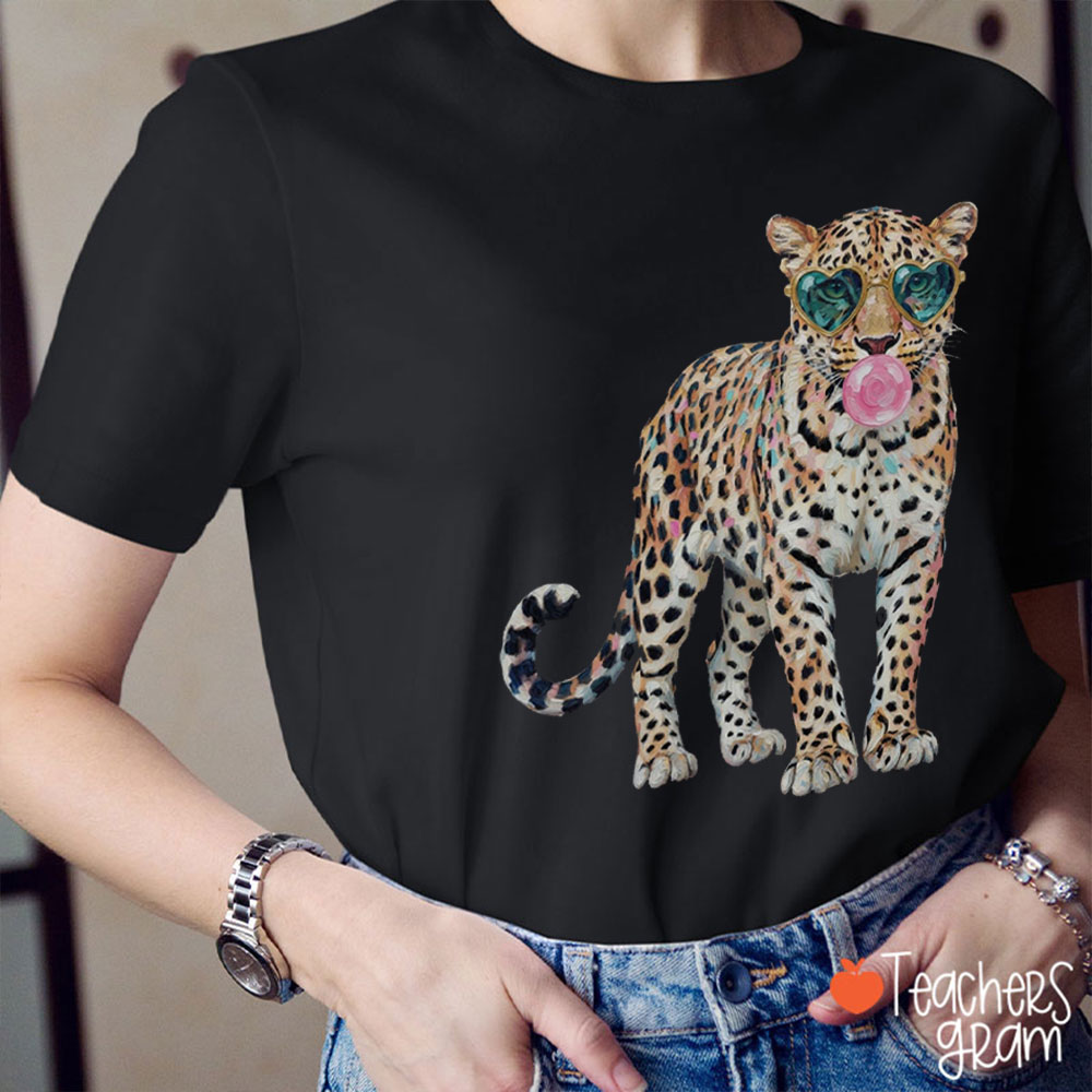 Leopard Bubblegum Sunglasses Teacher T-Shirt