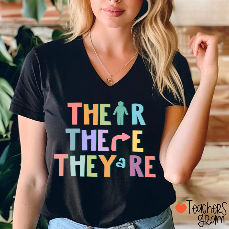 Their There They're English Teacher Female V-Neck T-Shirt