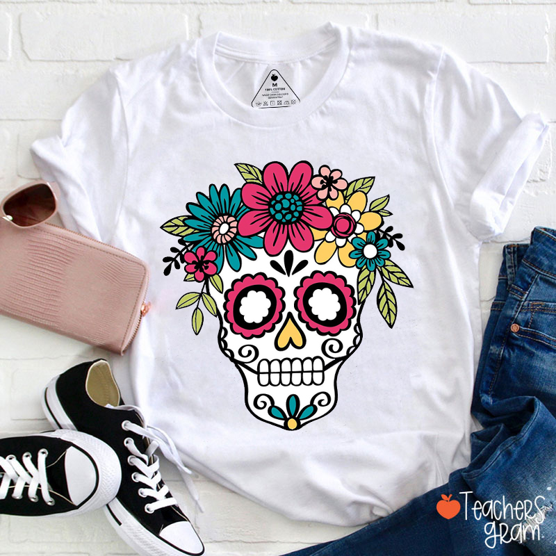 Sugar Skull Flower Crown Spanish Teacher T-Shirt