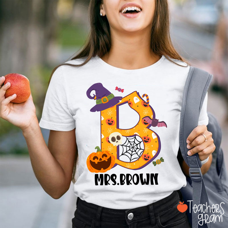 Personalized Name And Initials Halloween Teacher T-Shirt