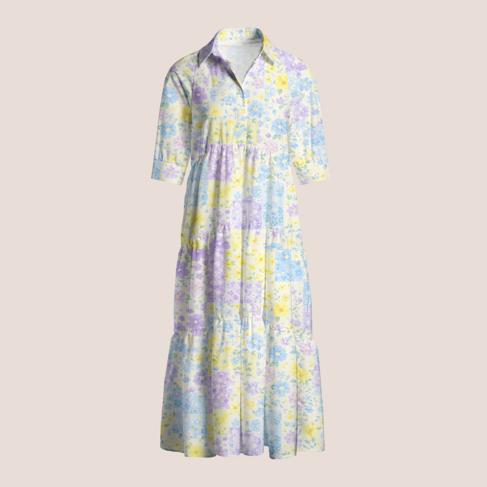 Cottagecore Watercolor Floral Print Teacher Shirtdress