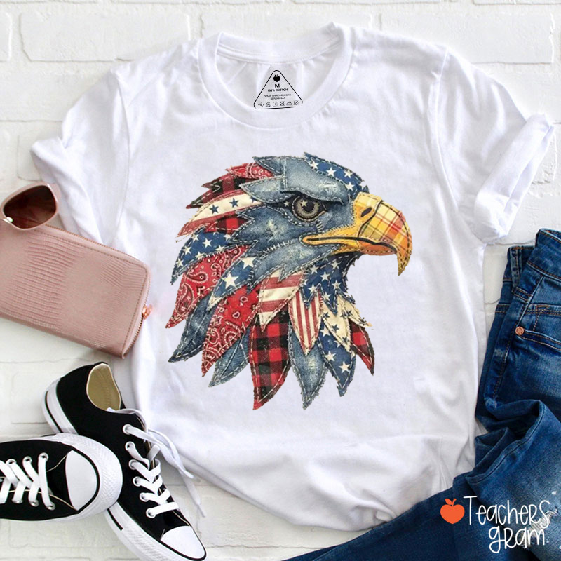 Faux Patchwork Eagle Patriot Teacher T-Shirt