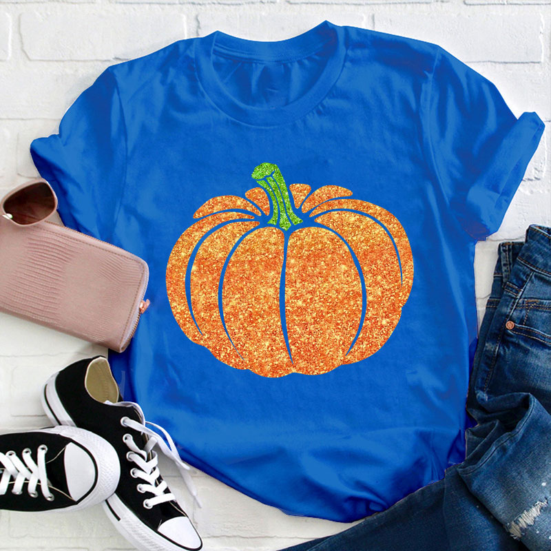 Glitter Fall Festive Pumpkins Teacher T-Shirt