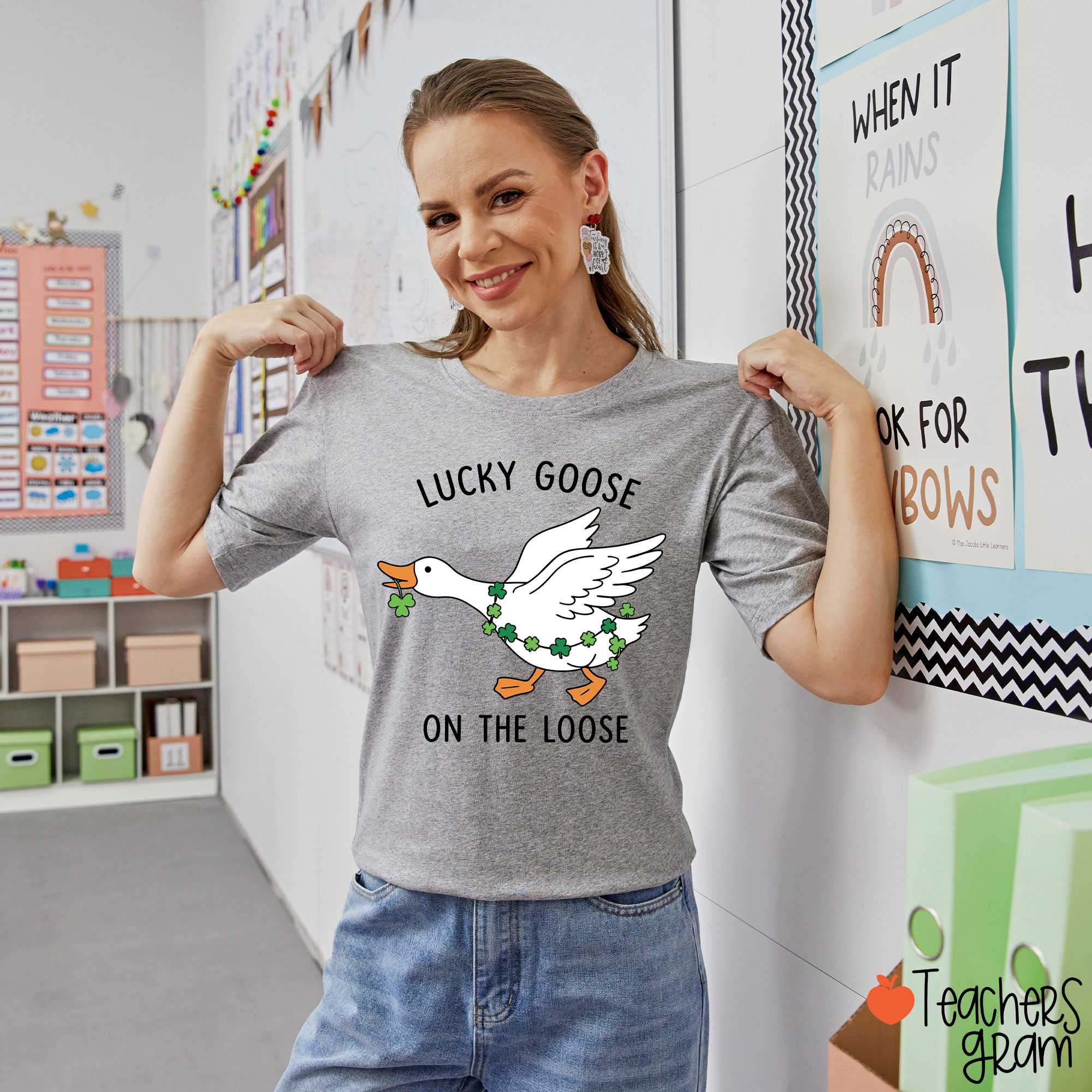 Lucky Goose On The Loose Teacher T-Shirt