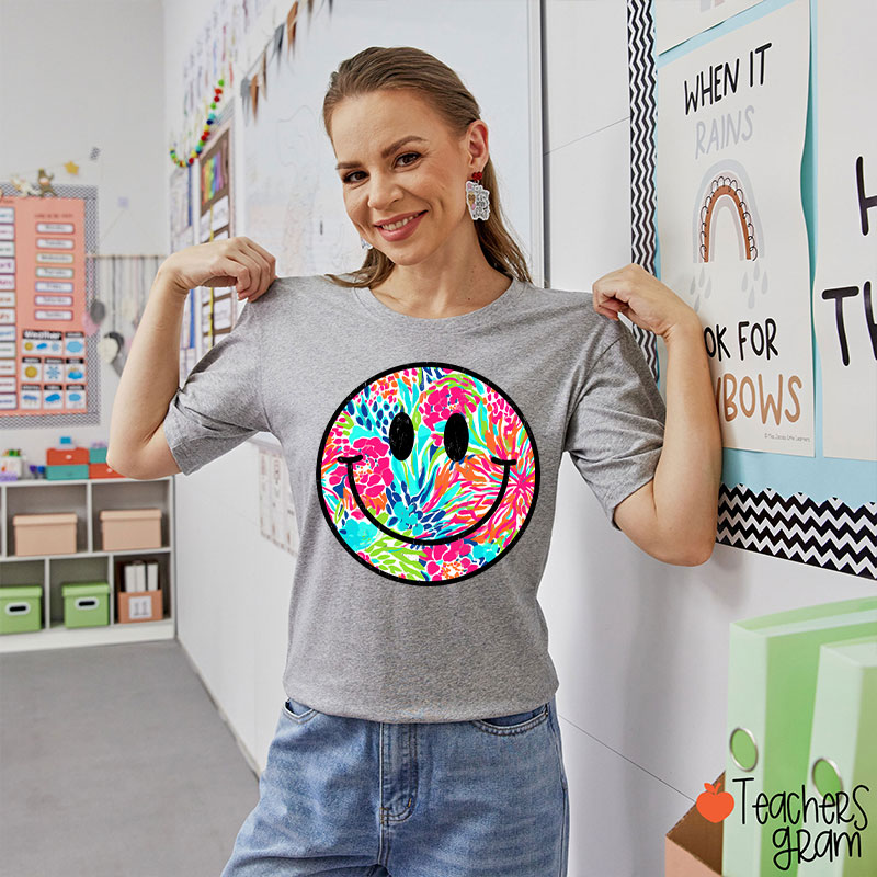 Smile Face Summer Floral Retro Beach Vibes Teacher T-Shirt