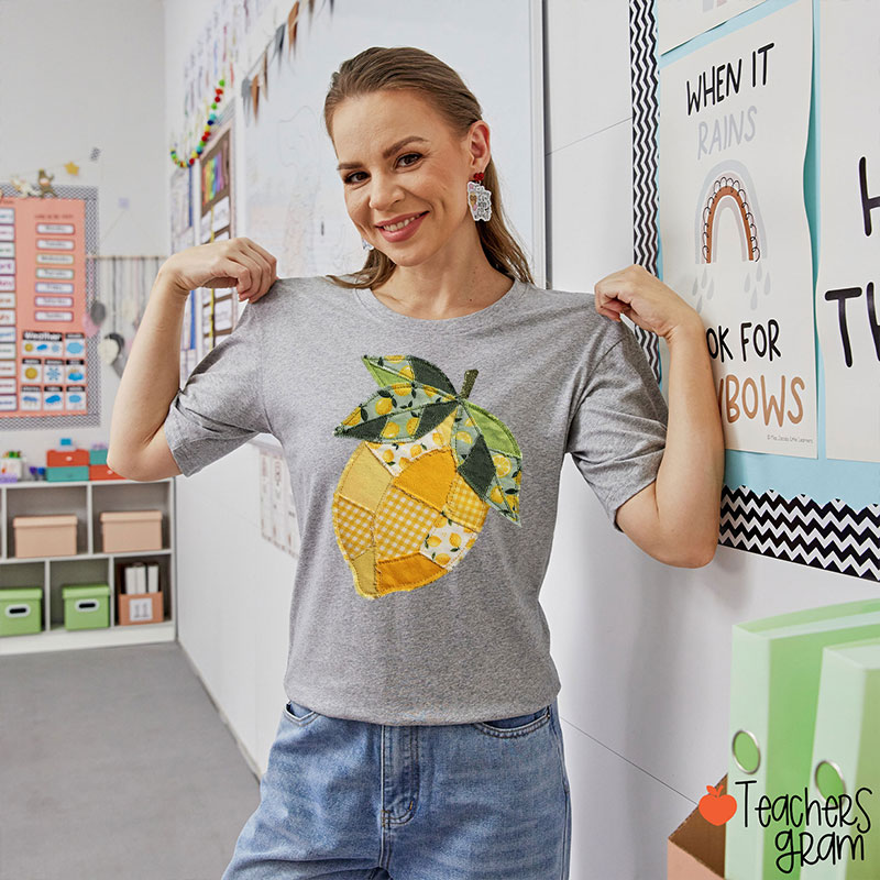 Faux Quilted Patchwork Lemon Teacher T-Shirt