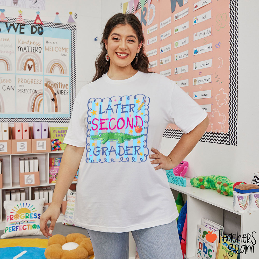 Personalized Grade Preppy Striped Later Teacher T-Shirt