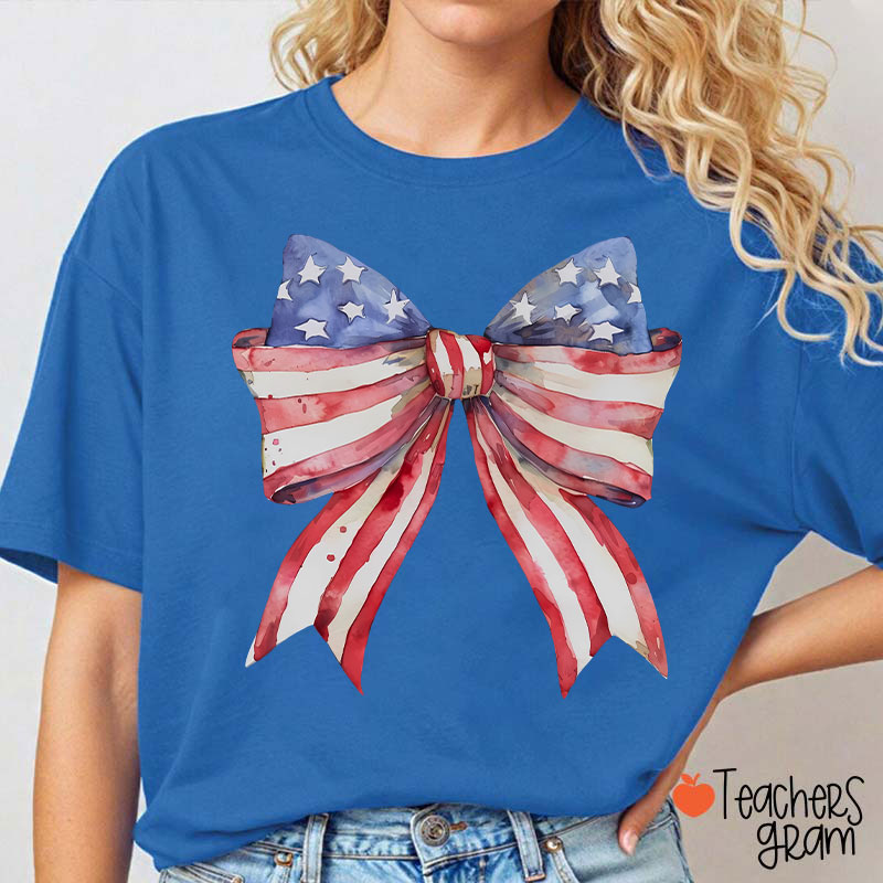 American Flag Bow Teacher T-Shirt