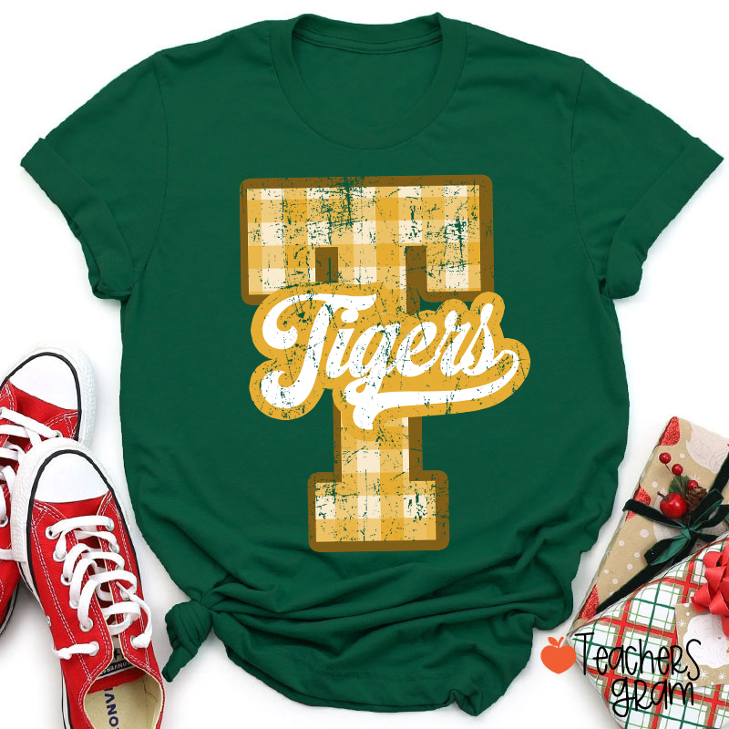 Personalized Mascot Sport Gingham Varsity Teacher T-Shirt