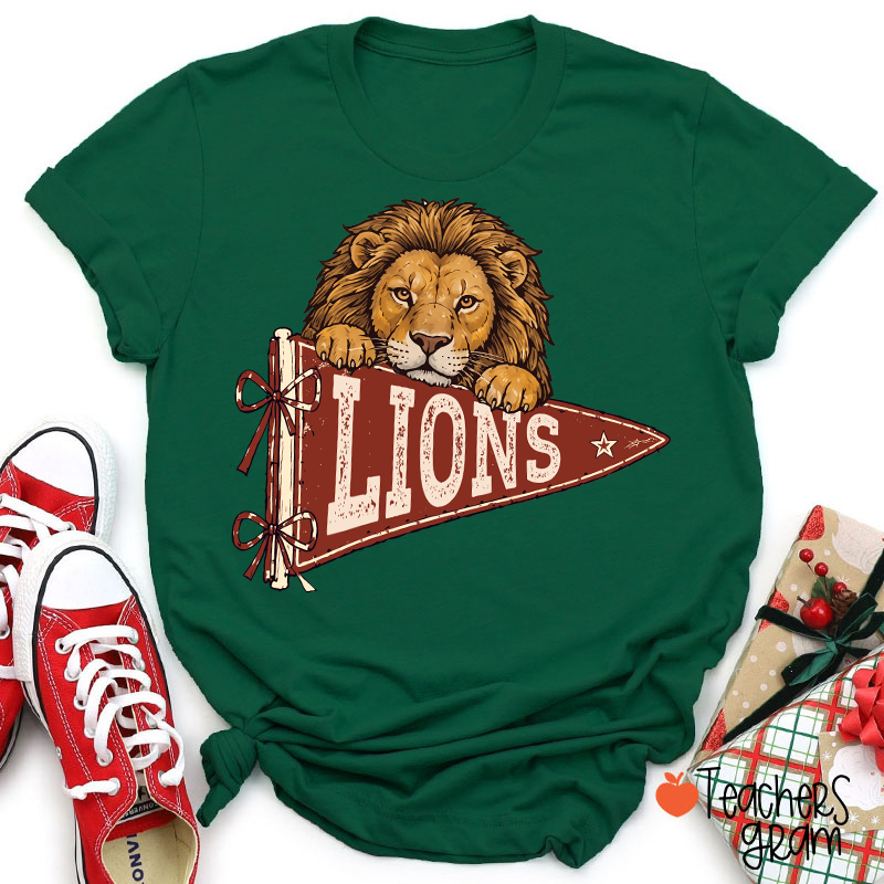 Personalized Mascot Team Name Vintage Pennant Bow Star Teacher T-Shirt
