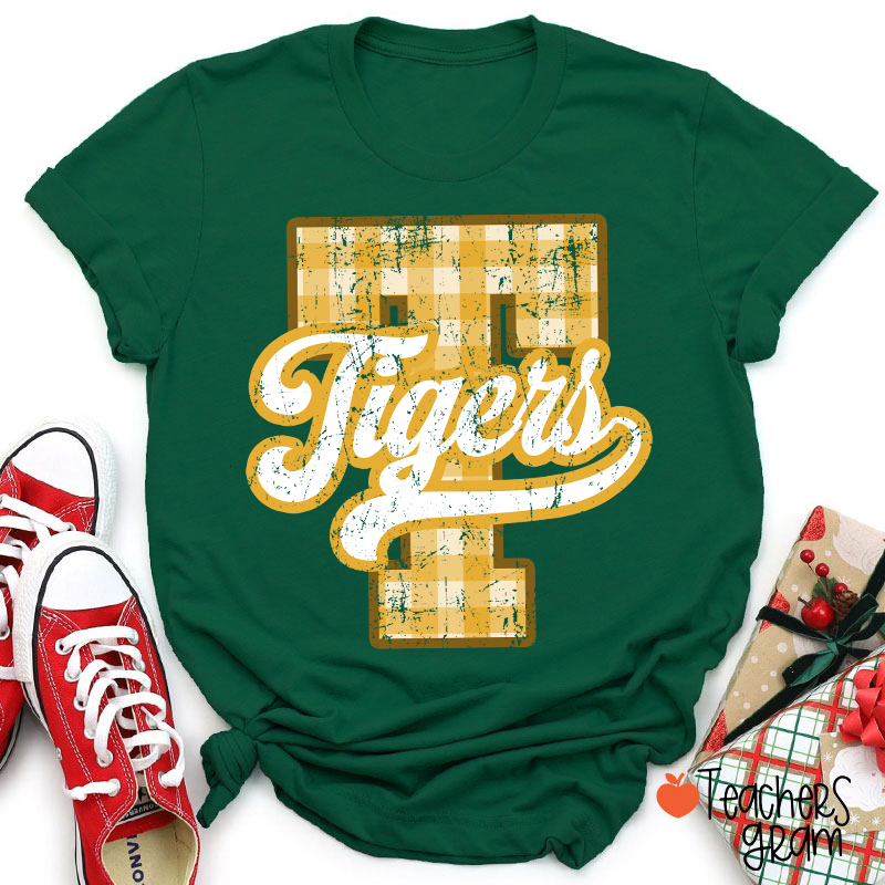 Personalized Mascot Sport Gingham Varsity Teacher T-Shirt