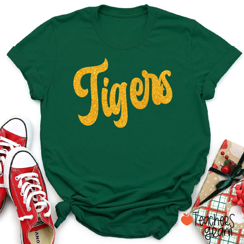 Personalized Glitter Script Teacher T‑Shirt