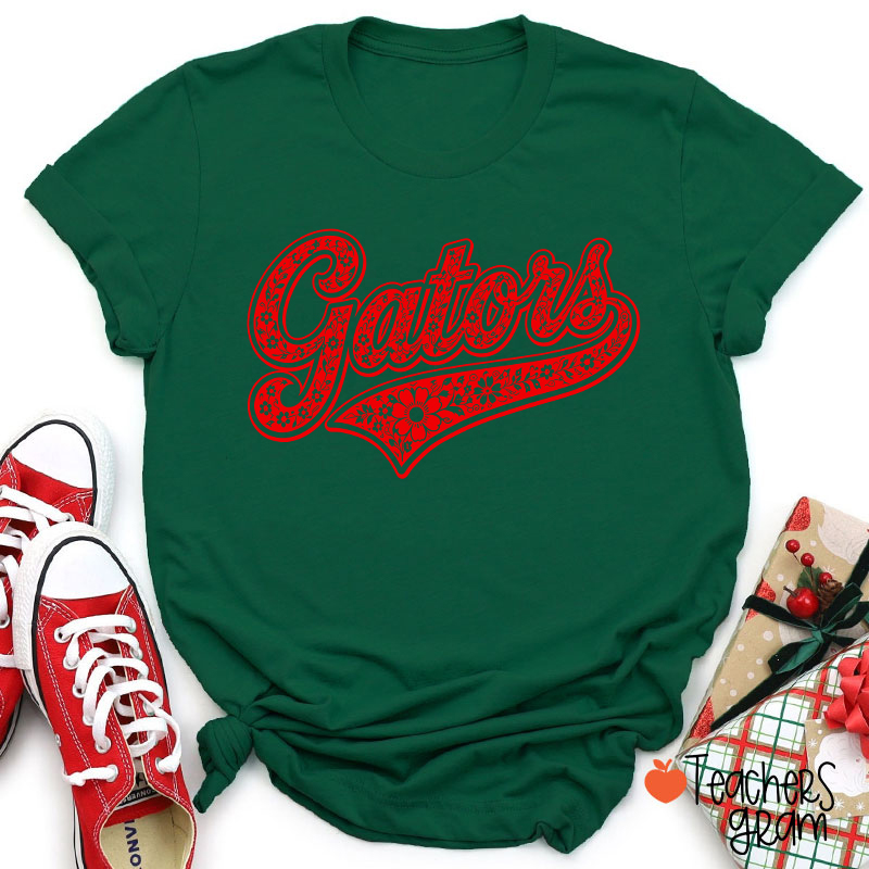 Personalized Mascot Floral Script Teacher T-Shirt
