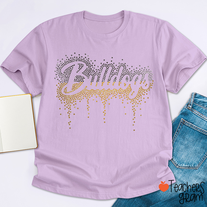 Personalized Name Gradient Faux Sparkling Drip Sparkle Bling Teacher T-Shirt