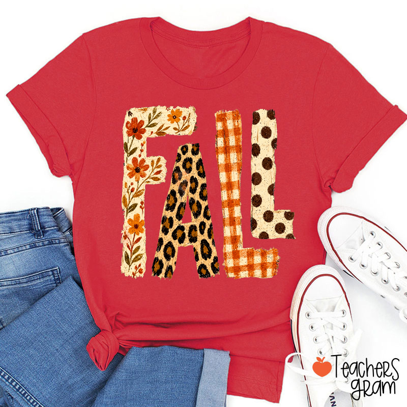 Vintage Patchwork Fall Letter Teacher T‑Shirt