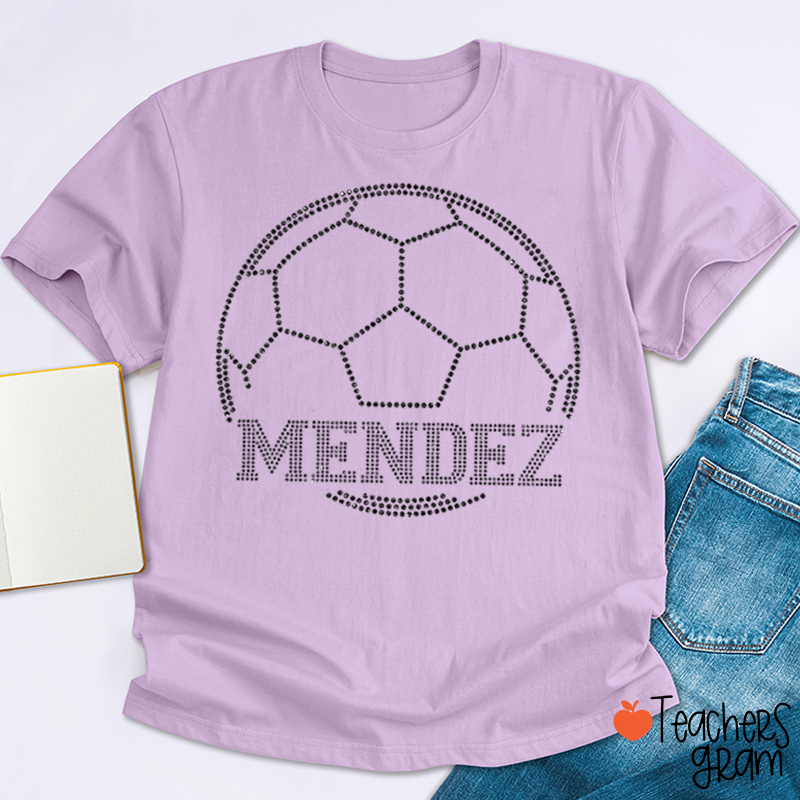 Personalized Color Text Football Sparkling Teacher T‑Shirt