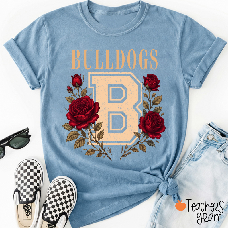 Personalized Mascot Sport Floral Initial Letter Teacher T‑Shirt