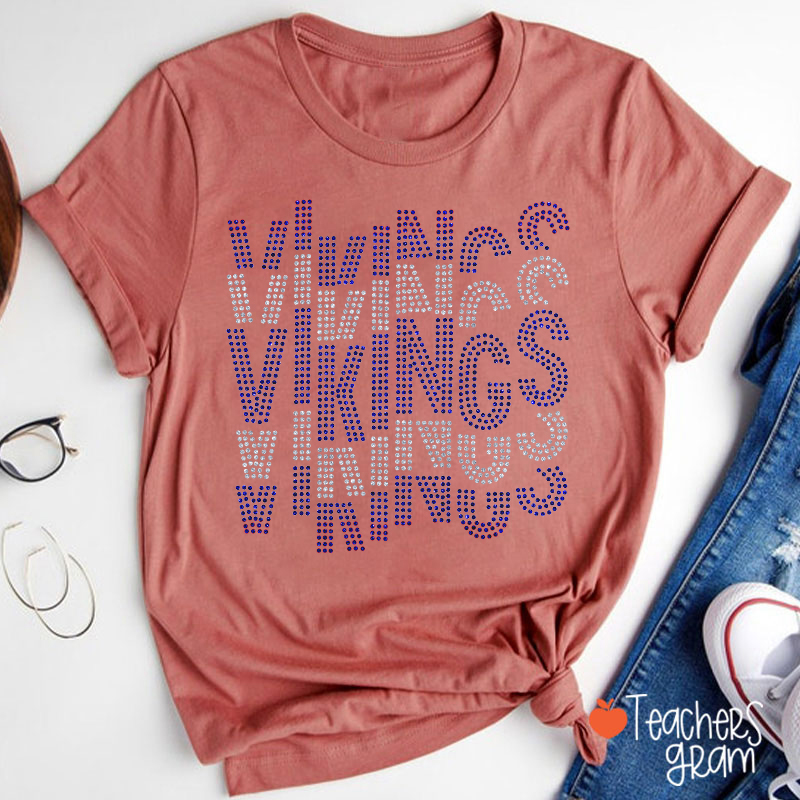 Personalized Mascot Glitter Stacked Text Sports Teacher T‑Shirt