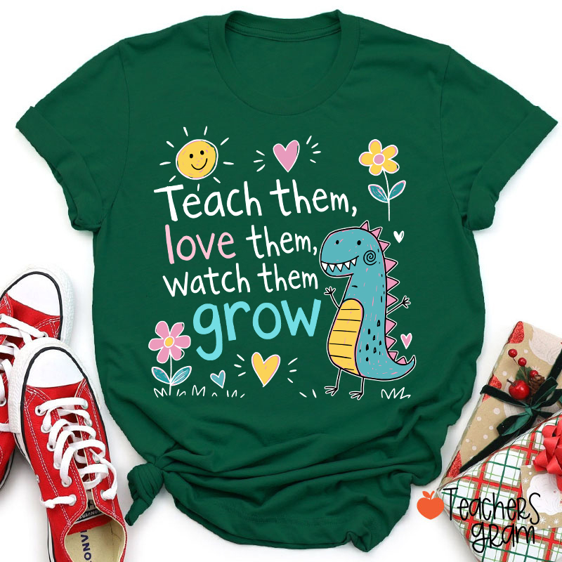 Cute Dinosaur Flower Quote Graphic Teacher T-Shirt
