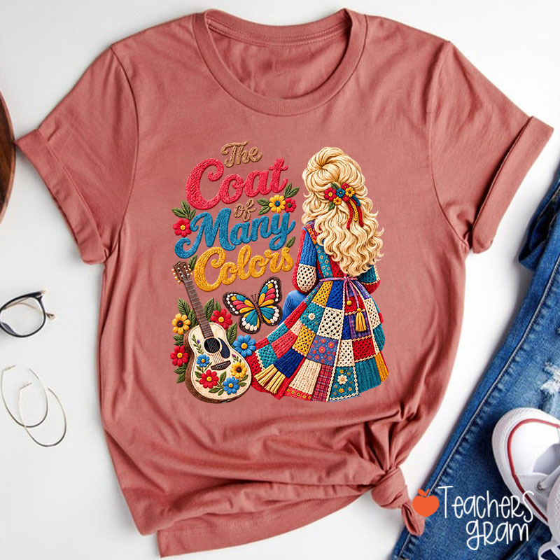 The Coat Of Many Colors Dolly Floral Guitar Teacher T-Shirt