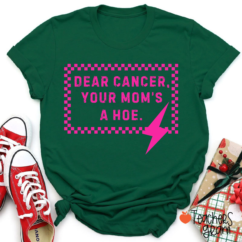 Funny Anti‑Cancer Quote Pink Checker Lightning Bolt Teacher T-Shirt