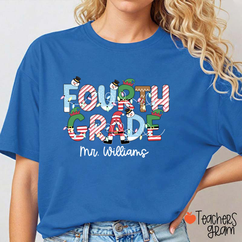 Personalized Grade And Name Christmas Teacher T-Shirt
