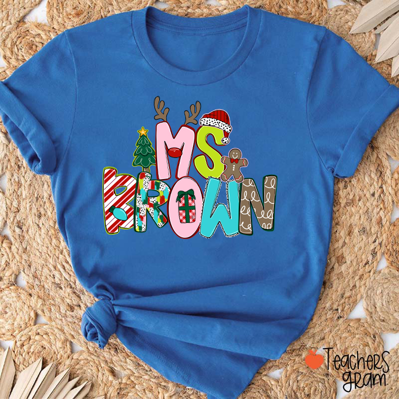 Personalized Name Merry Christmas Teacher T-Shirt