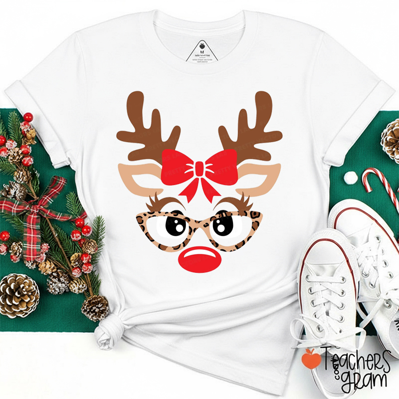 Christmas Reindeer Face Teacher T-Shirt