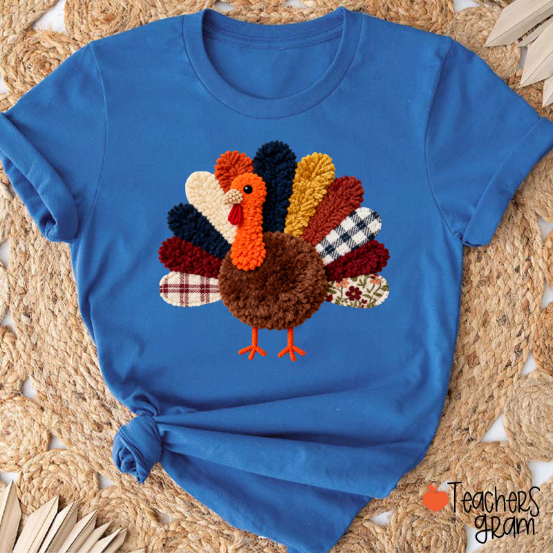 Faux Yarn Turkey Teacher T-shirt