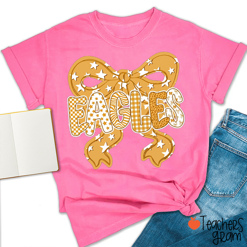 Personalized Mascot Star Bow Mixed Pattern Letter Teacher T-Shirt