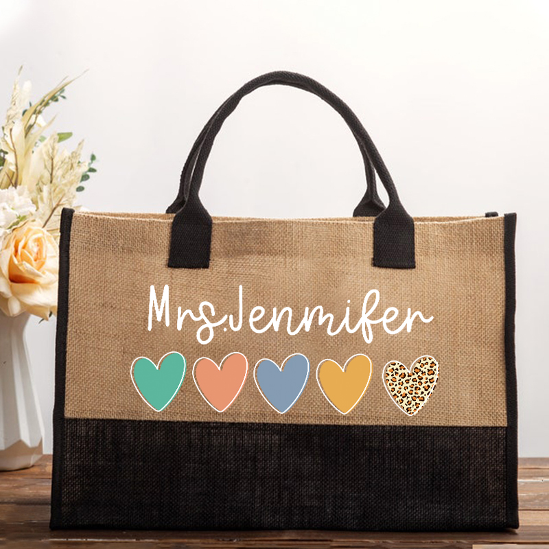 Personalized Colorful Love Teacher Cotton Tote Bag